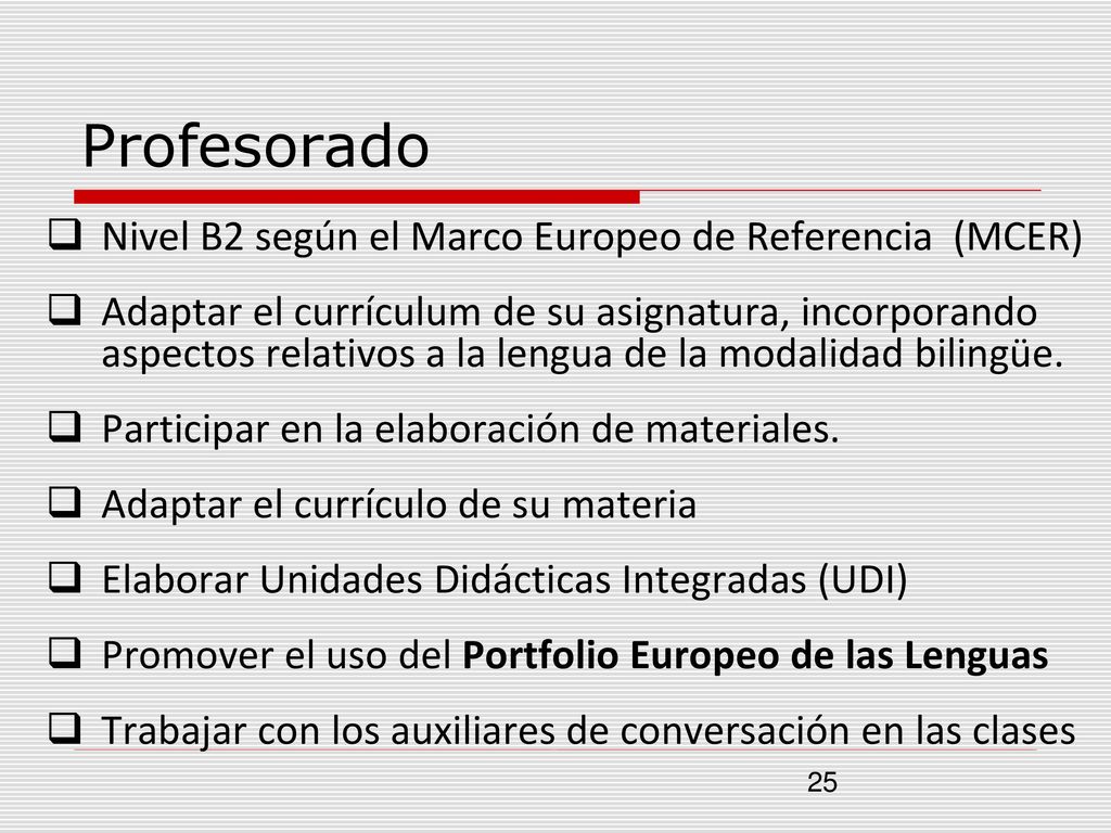Profesorado Nivel B2 según el Marco Europeo de Referencia (MCER)