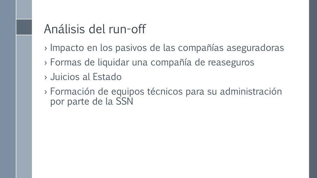 Análisis del run-off Impacto en los pasivos de las compañías aseguradoras. Formas de liquidar una compañía de reaseguros.