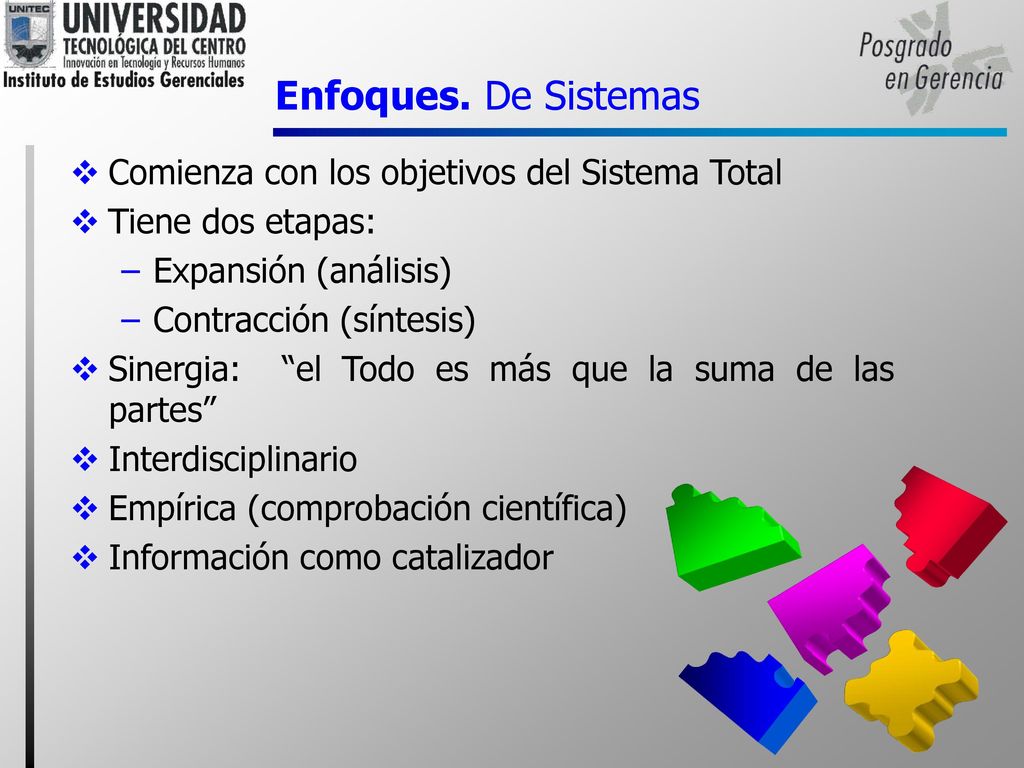 Enfoques. De Sistemas Comienza con los objetivos del Sistema Total