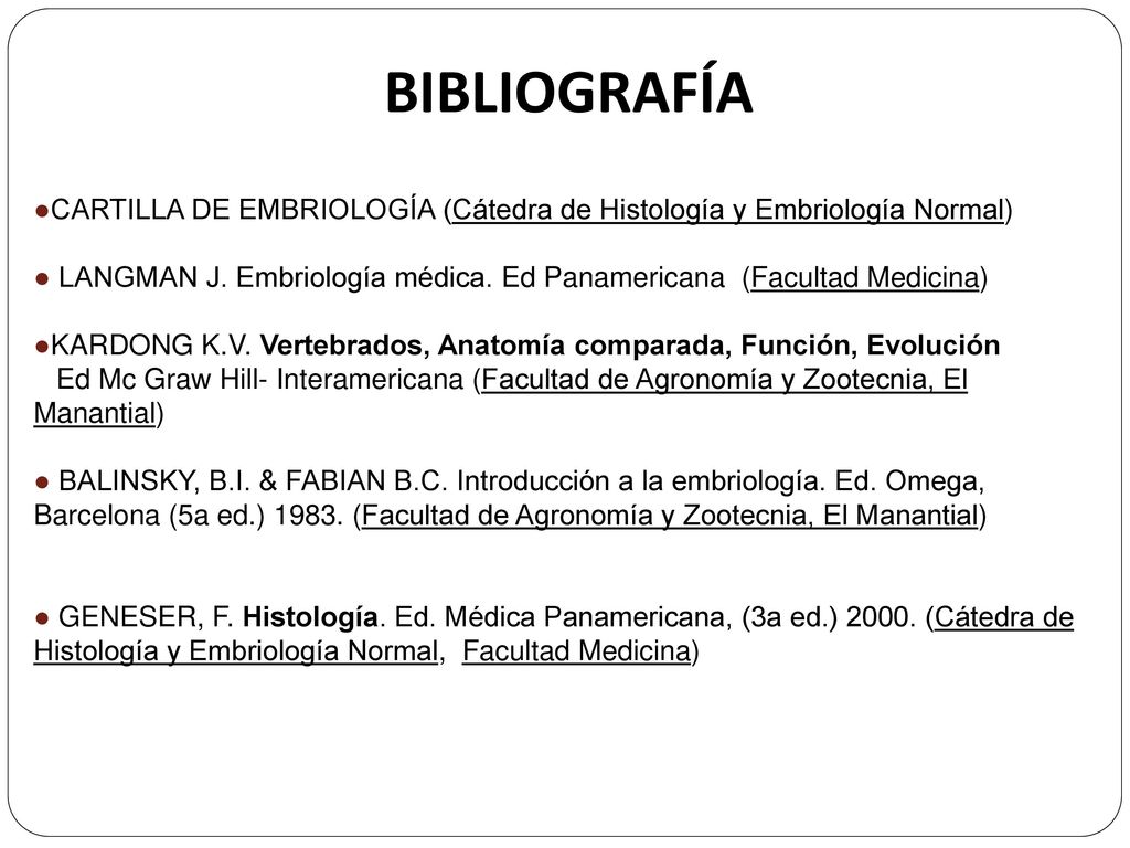 BIBLIOGRAFÍA CARTILLA DE EMBRIOLOGÍA (Cátedra de Histología y Embriología Normal)