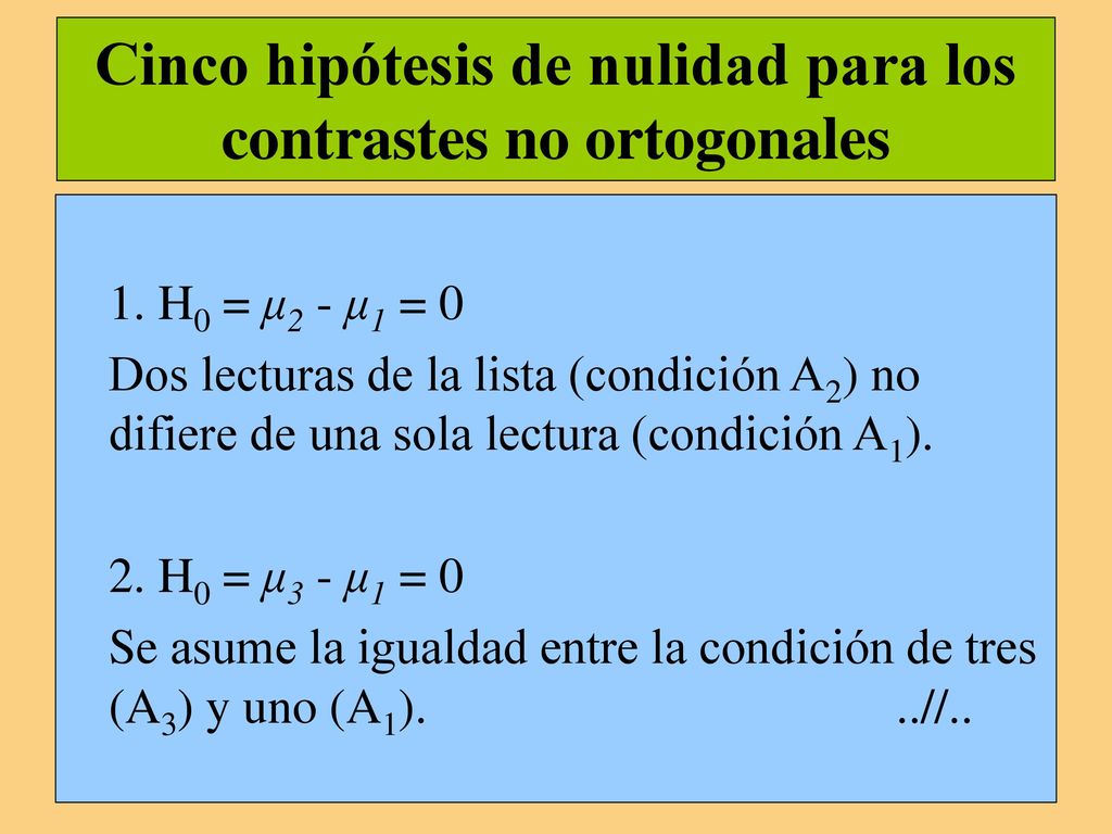 Cinco hipótesis de nulidad para los contrastes no ortogonales