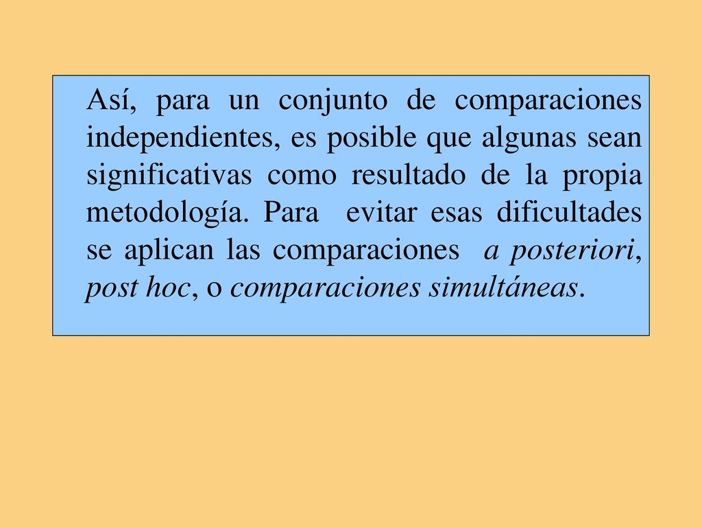 Así, para un conjunto de comparaciones independientes, es posible que algunas sean significativas como resultado de la propia metodología.
