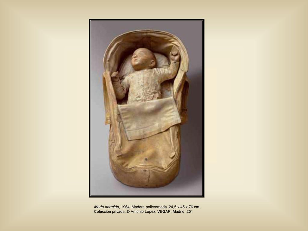 María dormida, Madera policromada. 24,5 x 45 x 76 cm