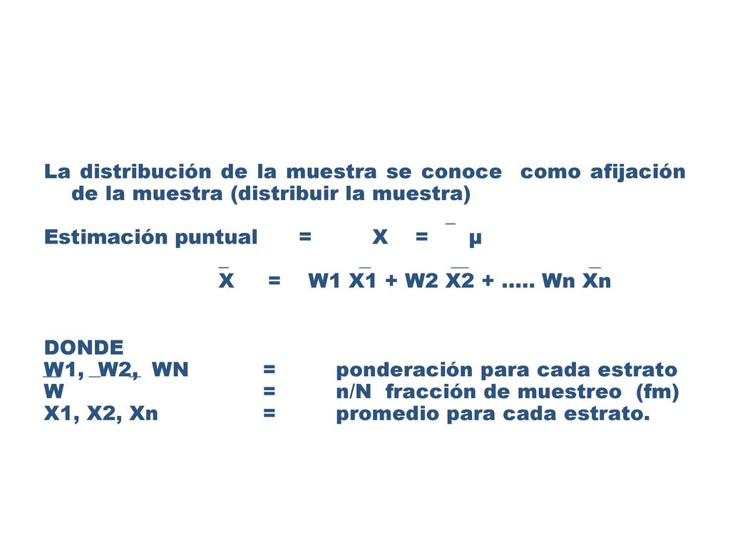 La distribución de la muestra se conoce como afijación de la muestra (distribuir la muestra)