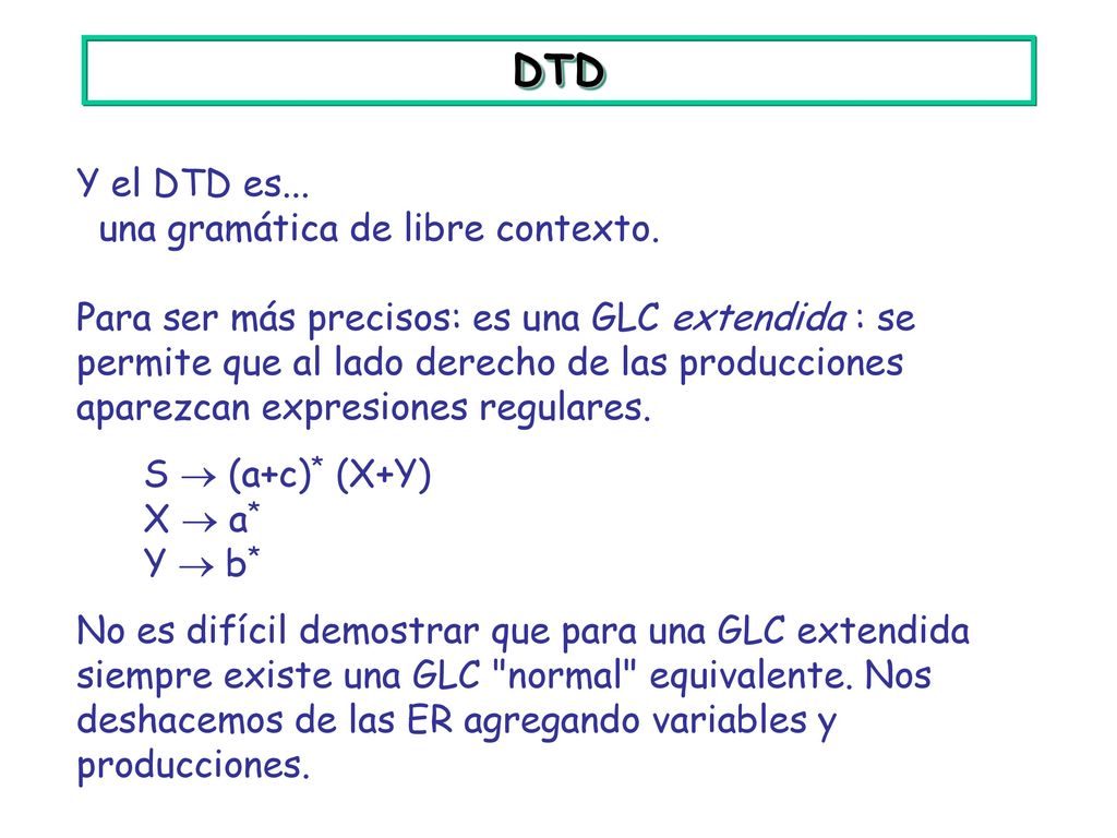 DTD Y el DTD es... una gramática de libre contexto.