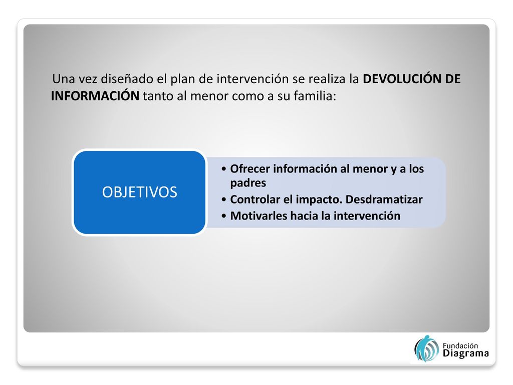 Una vez diseñado el plan de intervención se realiza la DEVOLUCIÓN DE INFORMACIÓN tanto al menor como a su familia: