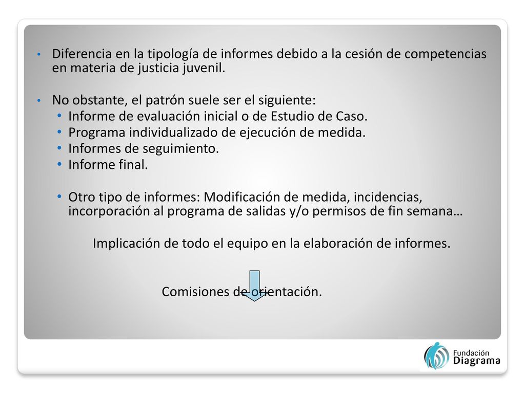 Diferencia en la tipología de informes debido a la cesión de competencias en materia de justicia juvenil.