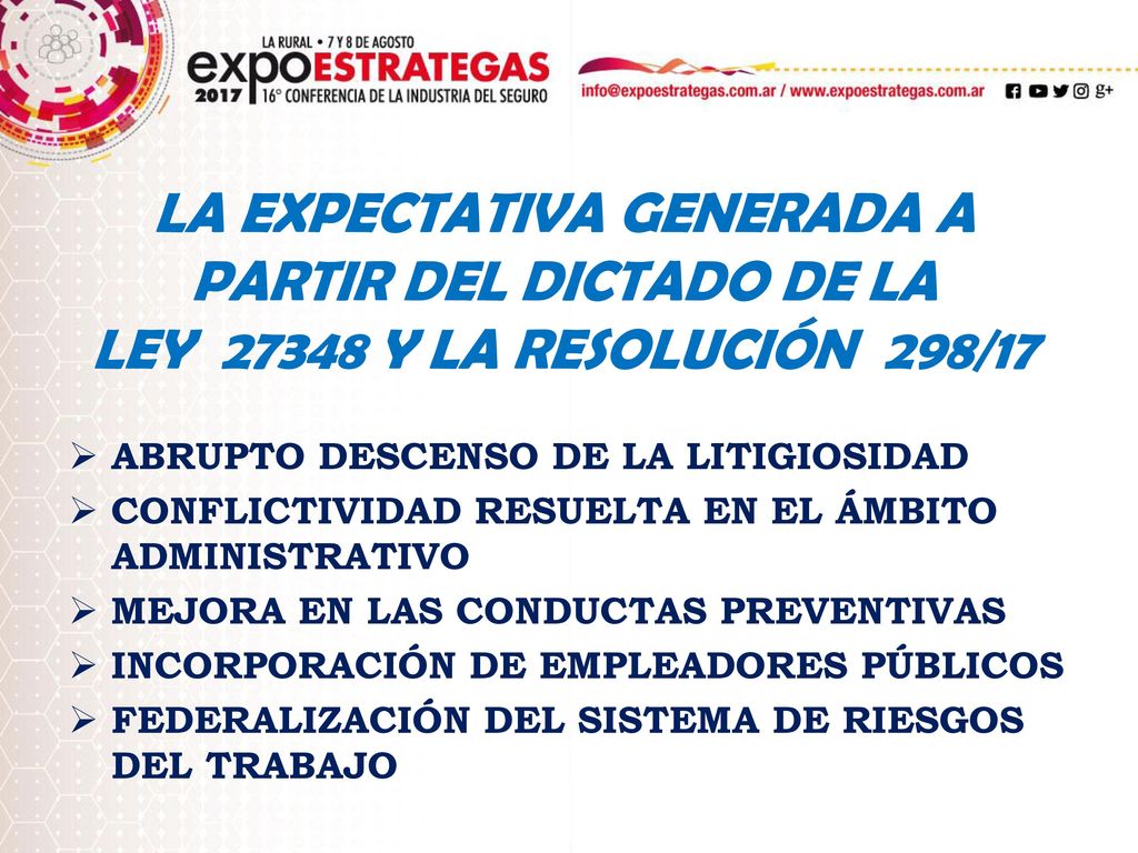 LA EXPECTATIVA GENERADA A PARTIR DEL DICTADO DE LA LEY Y LA RESOLUCIÓN 298/17