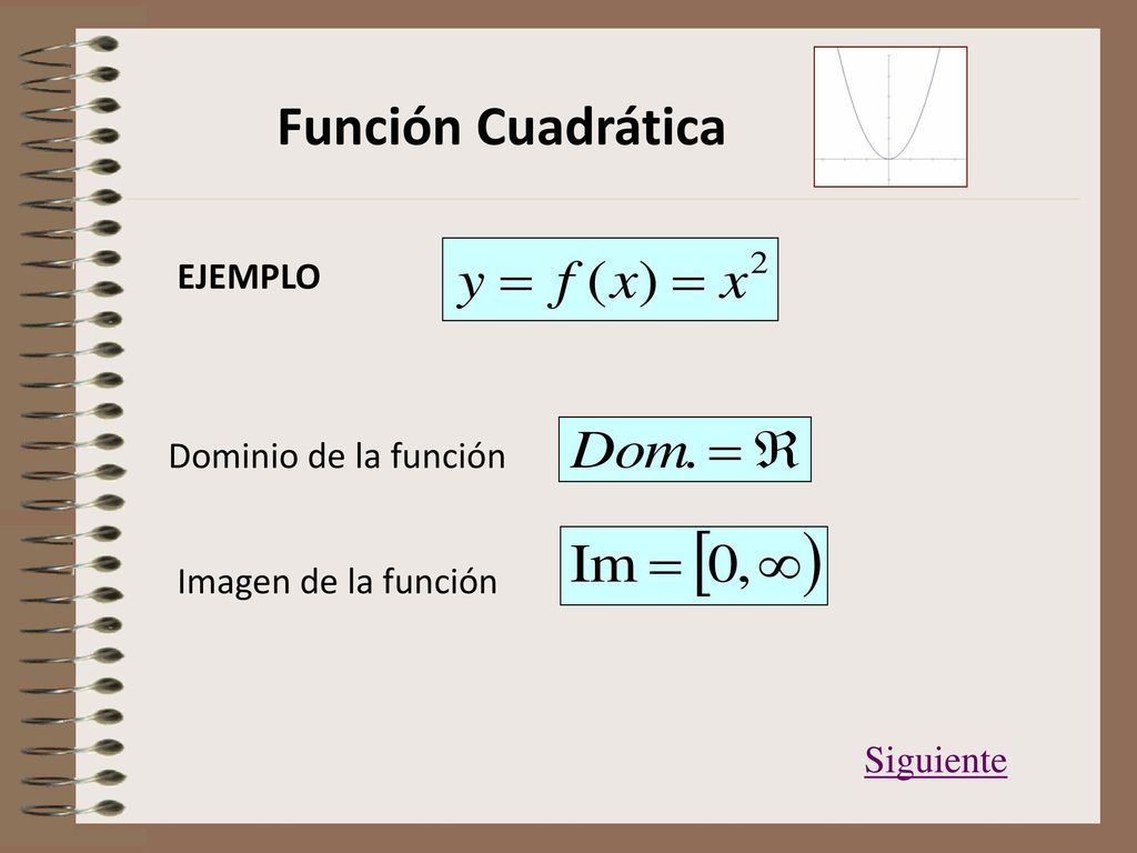 Función Cuadrática EJEMPLO Dominio de la función Imagen de la función