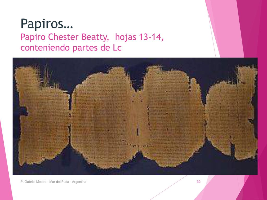 Papiros… Papiro Chester Beatty, hojas 13-14, conteniendo partes de Lc