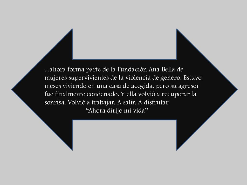 ...ahora forma parte de la Fundación Ana Bella de mujeres supervivientes de la violencia de género. Estuvo meses viviendo en una casa de acogida, pero su agresor fue finalmente condenado. Y ella volvió a recuperar la sonrisa. Volvió a trabajar. A salir. A disfrutar.