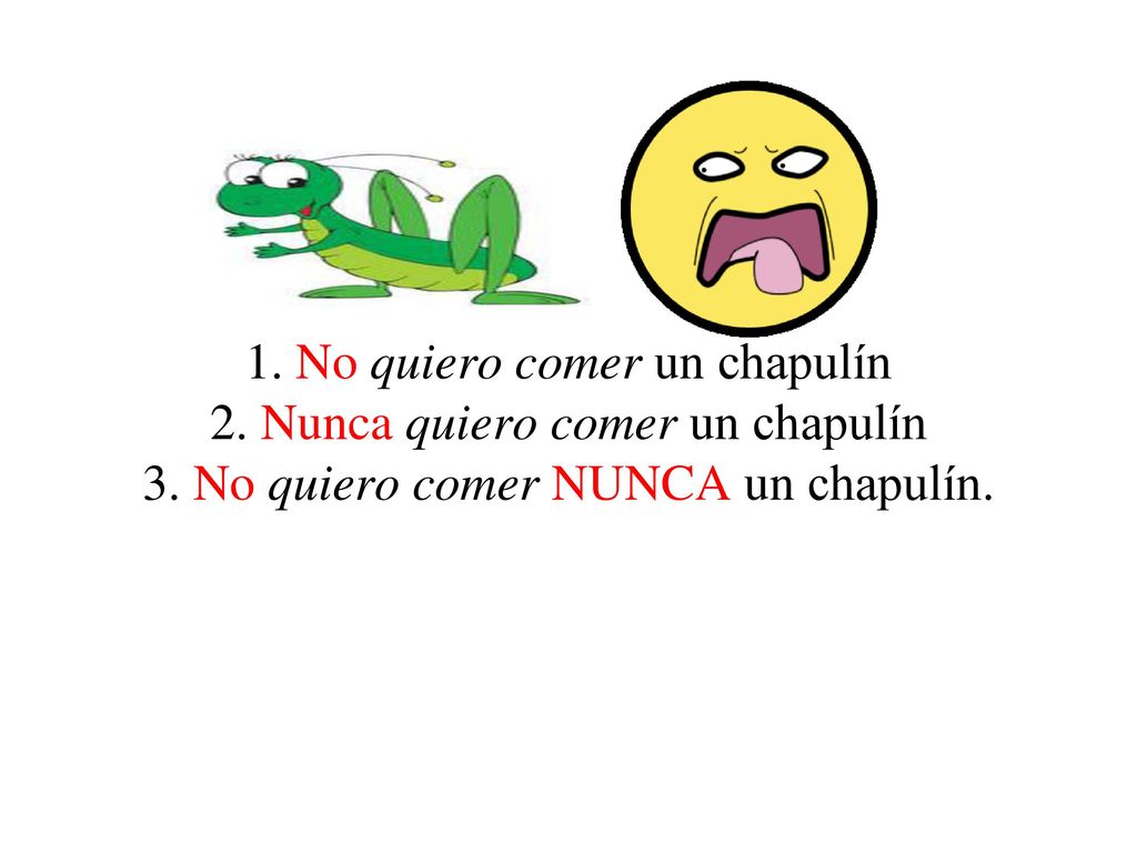 1. No quiero comer un chapulín 2. Nunca quiero comer un chapulín 3