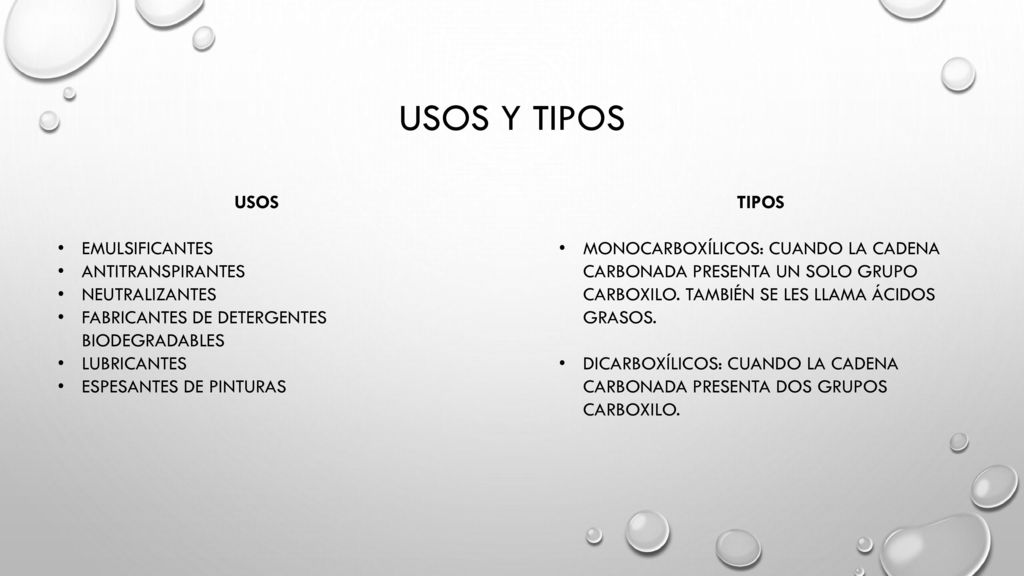 USOS y Tipos USOS EMULSIFICANTES ANTITRANSPIRANTES NEUTRALIZANTES