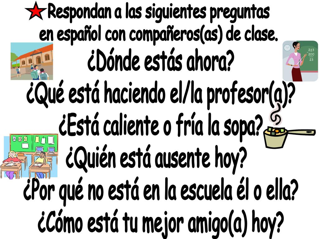 ¿Qué está haciendo el/la profesor(a) ¿Está caliente o fría la sopa