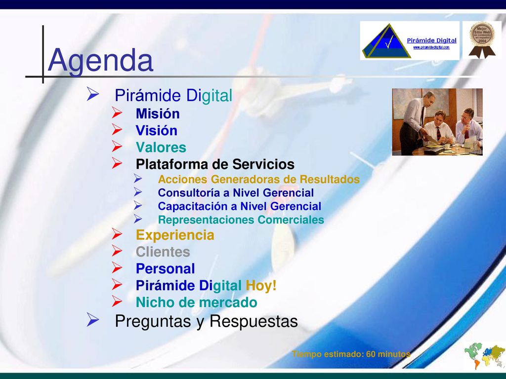 Agenda Pirámide Digital Preguntas y Respuestas Misión Visión Valores