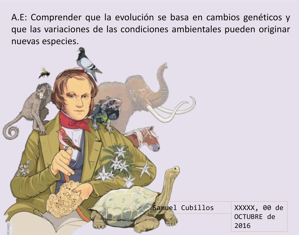 A.E: Comprender que la evolución se basa en cambios genéticos y que las variaciones de las condiciones ambientales pueden originar nuevas especies.