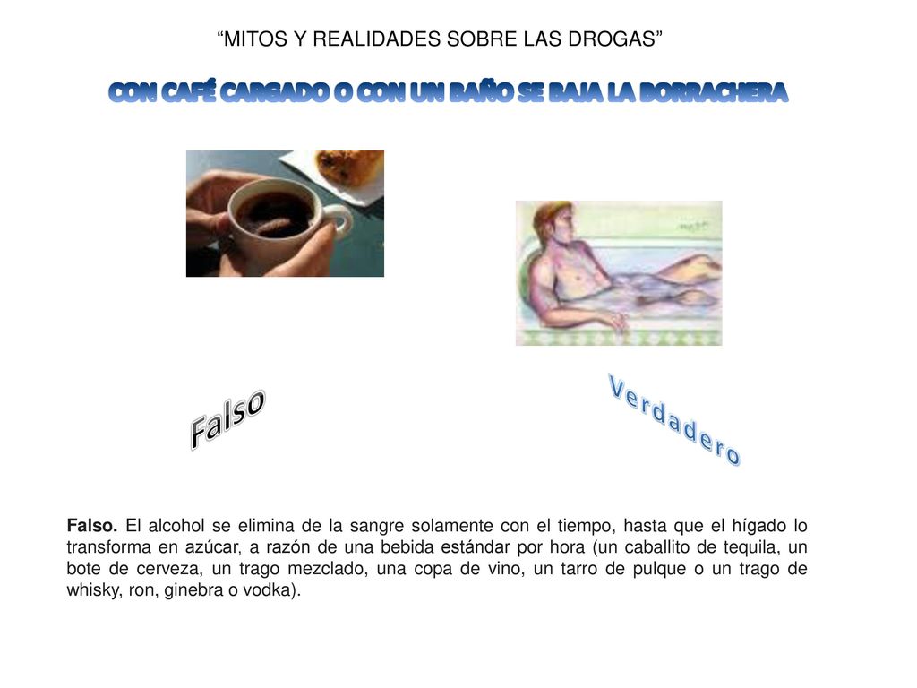 Falso Verdadero CON CAFÉ CARGADO O CON UN BAÑO SE BAJA LA BORRACHERA