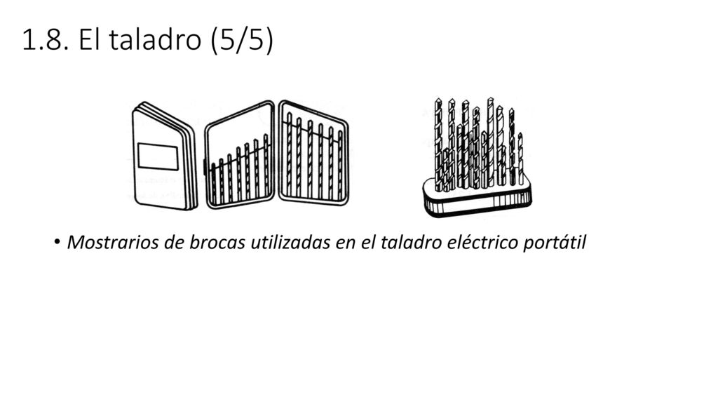 1.8. El taladro (5/5) Mostrarios de brocas utilizadas en el taladro eléctrico portátil