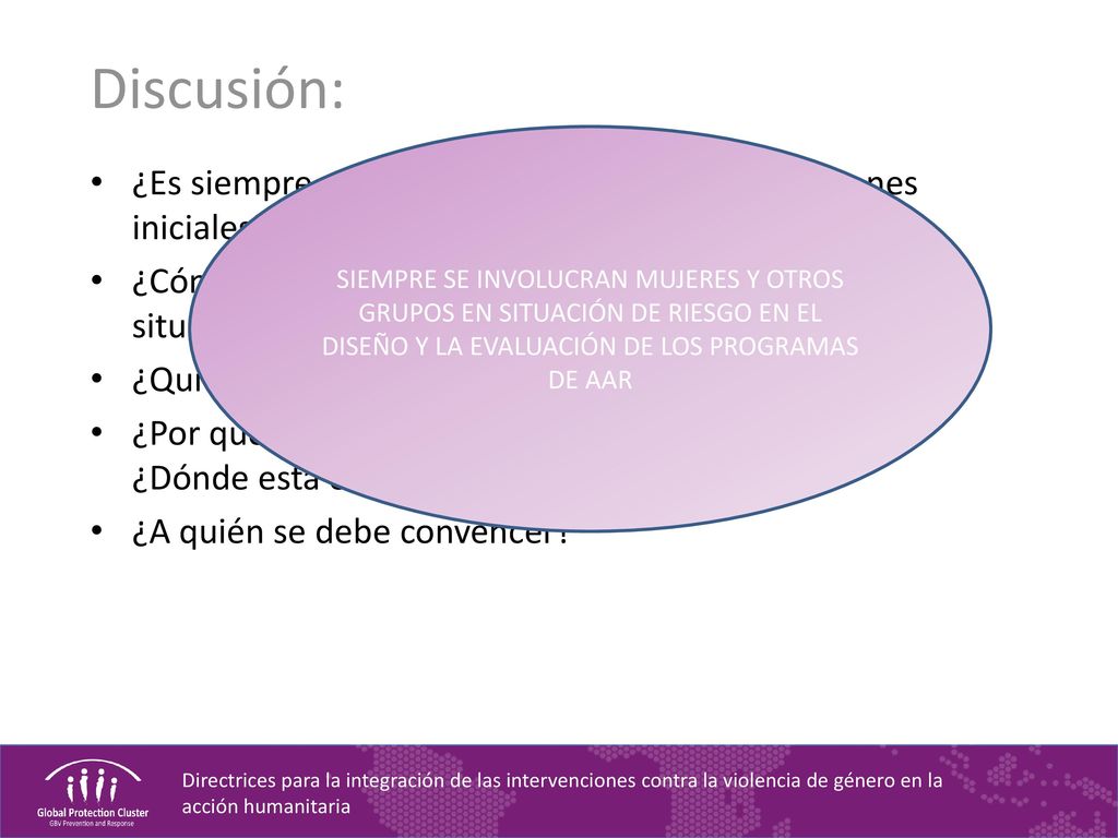 Discusión: SIEMPRE SE INVOLUCRAN MUJERES Y OTROS GRUPOS EN SITUACIÓN DE RIESGO EN EL DISEÑO Y LA EVALUACIÓN DE LOS PROGRAMAS DE AAR.