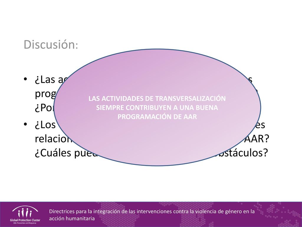 Discusión: ¿Las actividades relacionadas con la VG de los programas de AAR resultan siempre rentables ¿Por qué debe tenerse esto en cuenta