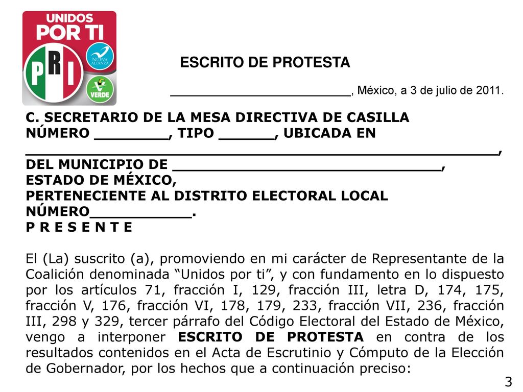 ESCRITO DE PROTESTA C. SECRETARIO DE LA MESA DIRECTIVA DE CASILLA