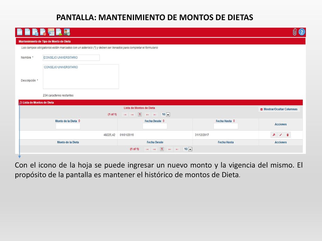 PANTALLA: LISTA DE TIPOS DE MONTOS DE DIETAS