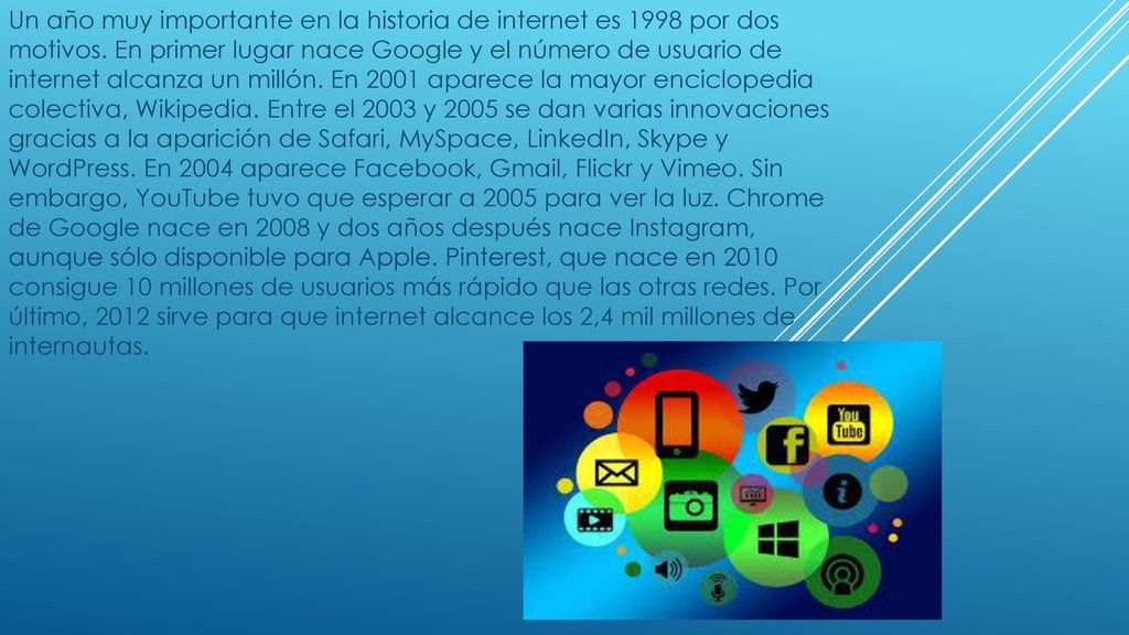 Un año muy importante en la historia de internet es 1998 por dos motivos.