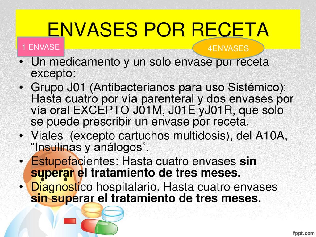 ENVASES POR RECETA Un medicamento y un solo envase por receta excepto: