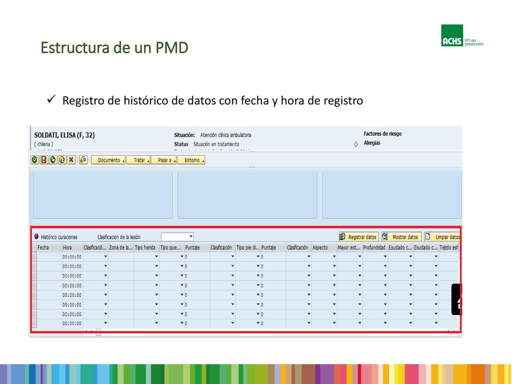 Estructura de un PMD Registro de histórico de datos con fecha y hora de registro
