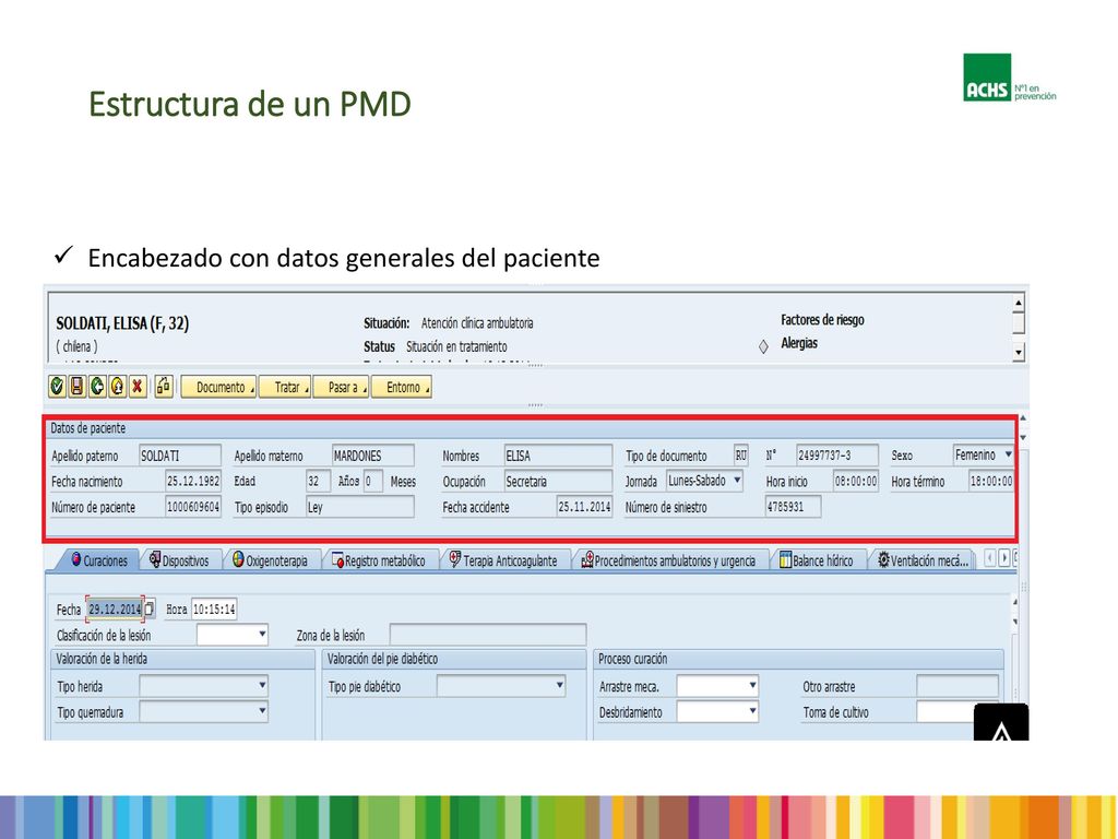 Estructura de un PMD Encabezado con datos generales del paciente