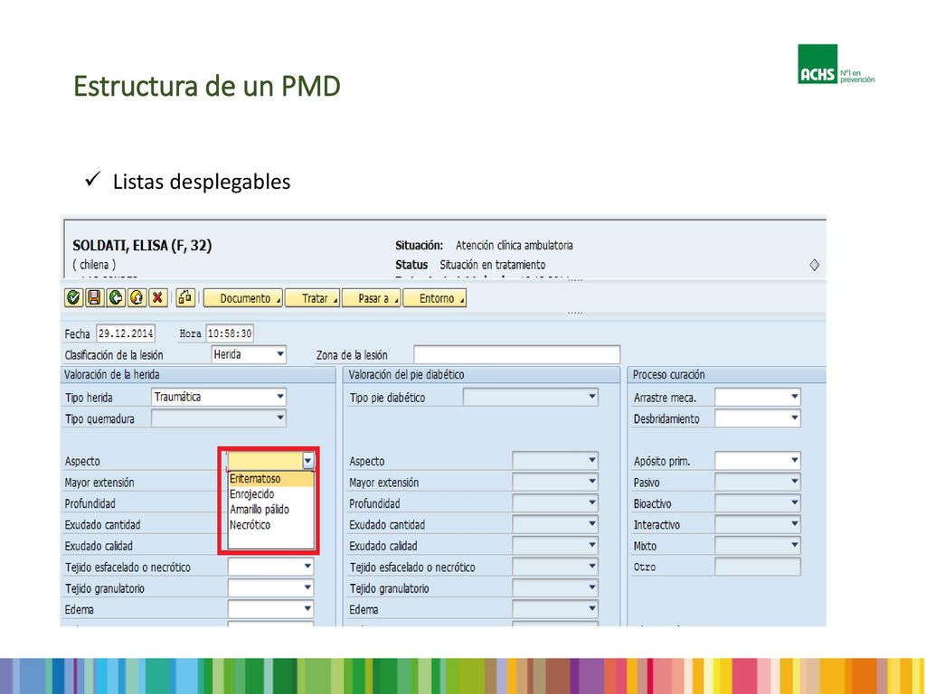 Estructura de un PMD Listas desplegables