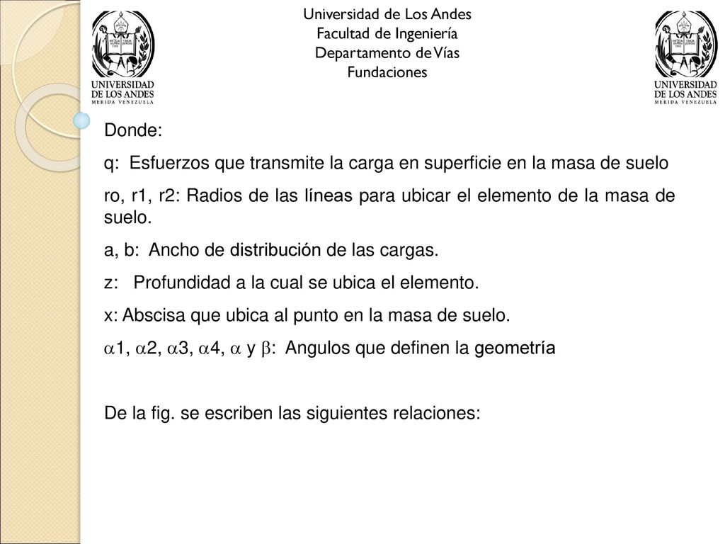 q: Esfuerzos que transmite la carga en superficie en la masa de suelo