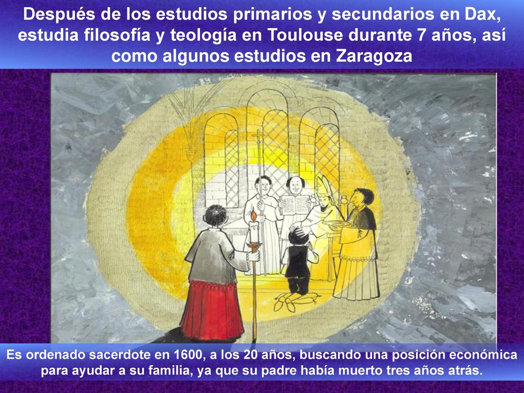 Después de los estudios primarios y secundarios en Dax, estudia filosofía y teología en Toulouse durante 7 años, así como algunos estudios en Zaragoza