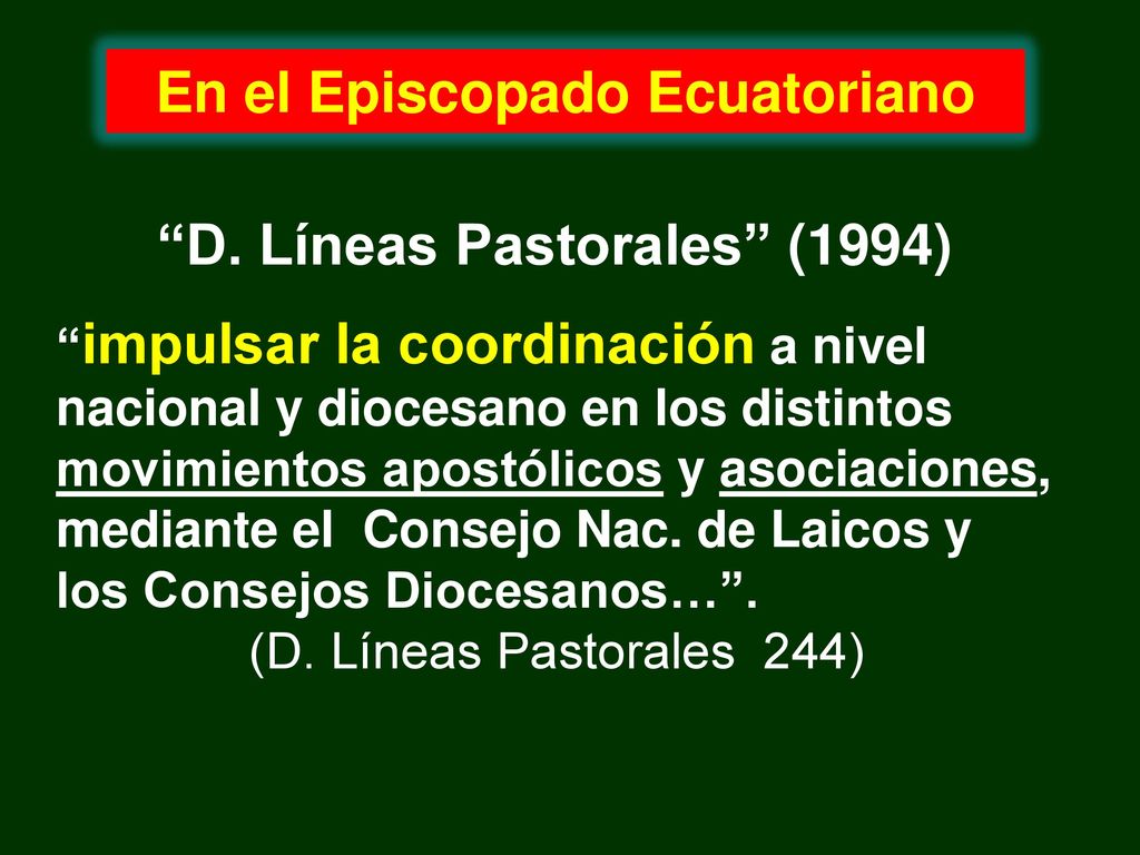 En el Episcopado Ecuatoriano D. Líneas Pastorales (1994)