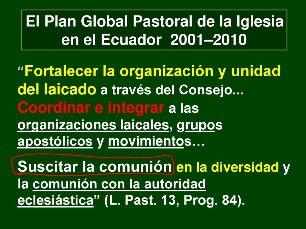 El Plan Global Pastoral de la Iglesia en el Ecuador 2001–2010