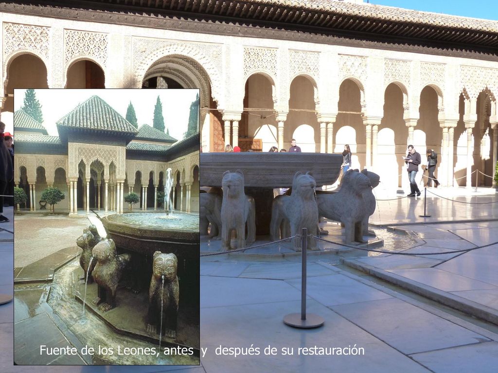 Fuente de los Leones, antes y después de su restauración