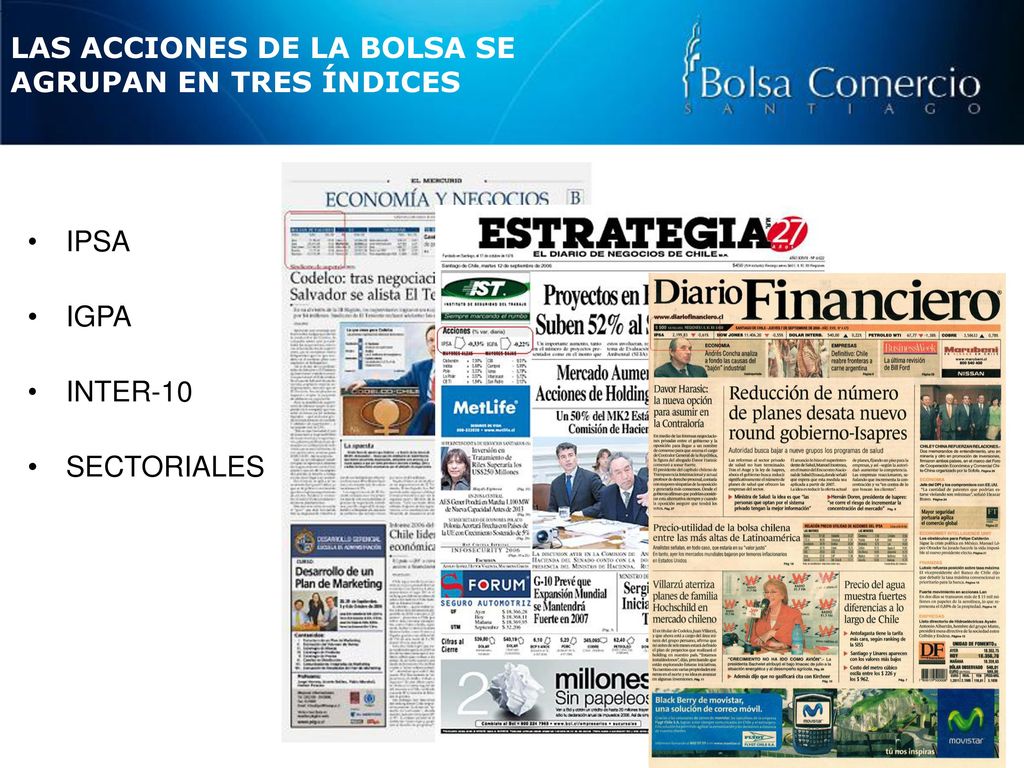 LAS ACCIONES DE LA BOLSA SE AGRUPAN EN TRES ÍNDICES