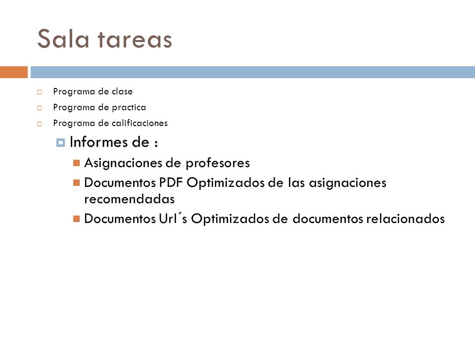 Sala tareas Informes de : Asignaciones de profesores