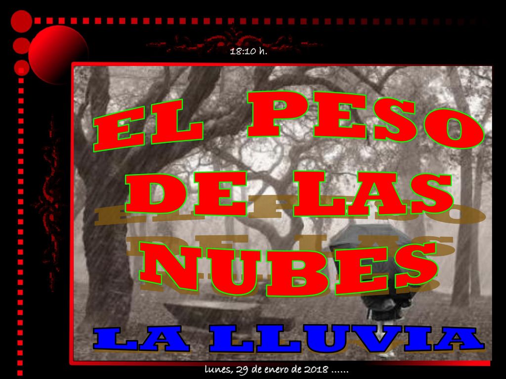 18:10 h. EL PESO DE LAS NUBES LA LLUVIA lunes, 29 de enero de 2018 ……