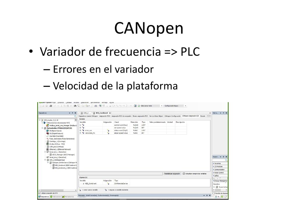 CANopen Variador de frecuencia => PLC Errores en el variador