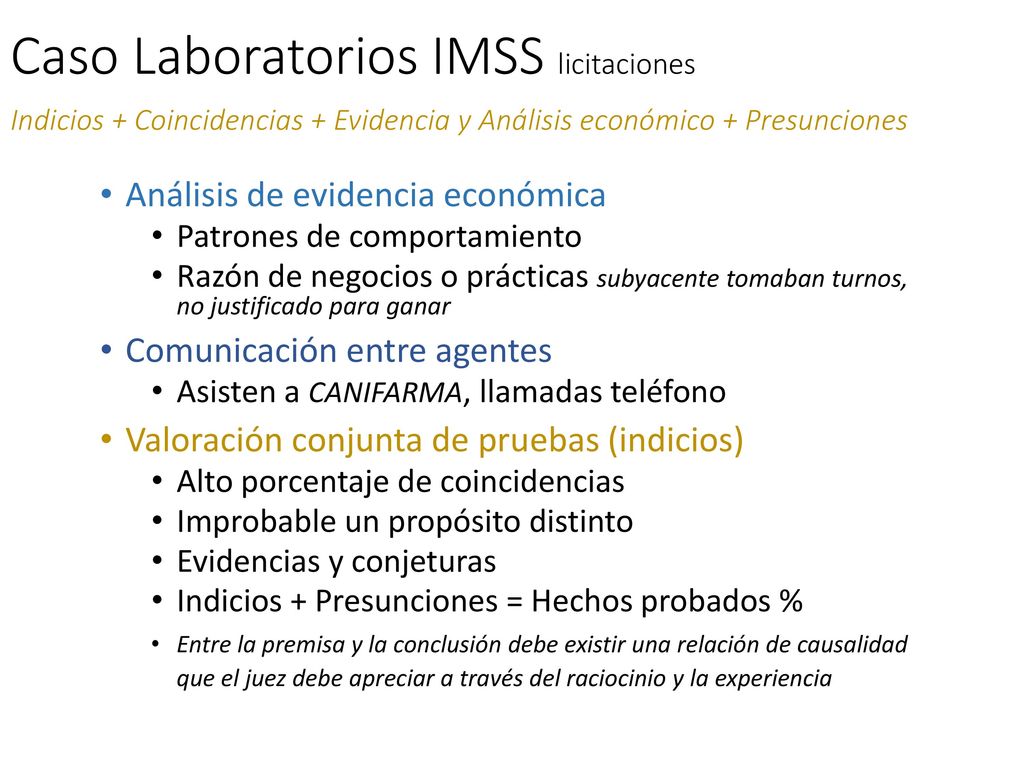 Caso Laboratorios IMSS licitaciones Indicios + Coincidencias + Evidencia y Análisis económico + Presunciones