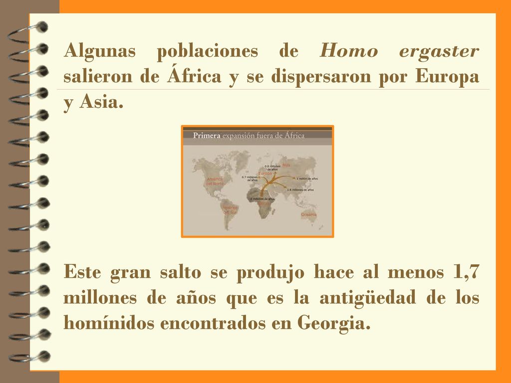 Algunas poblaciones de Homo ergaster salieron de África y se dispersaron por Europa y Asia.