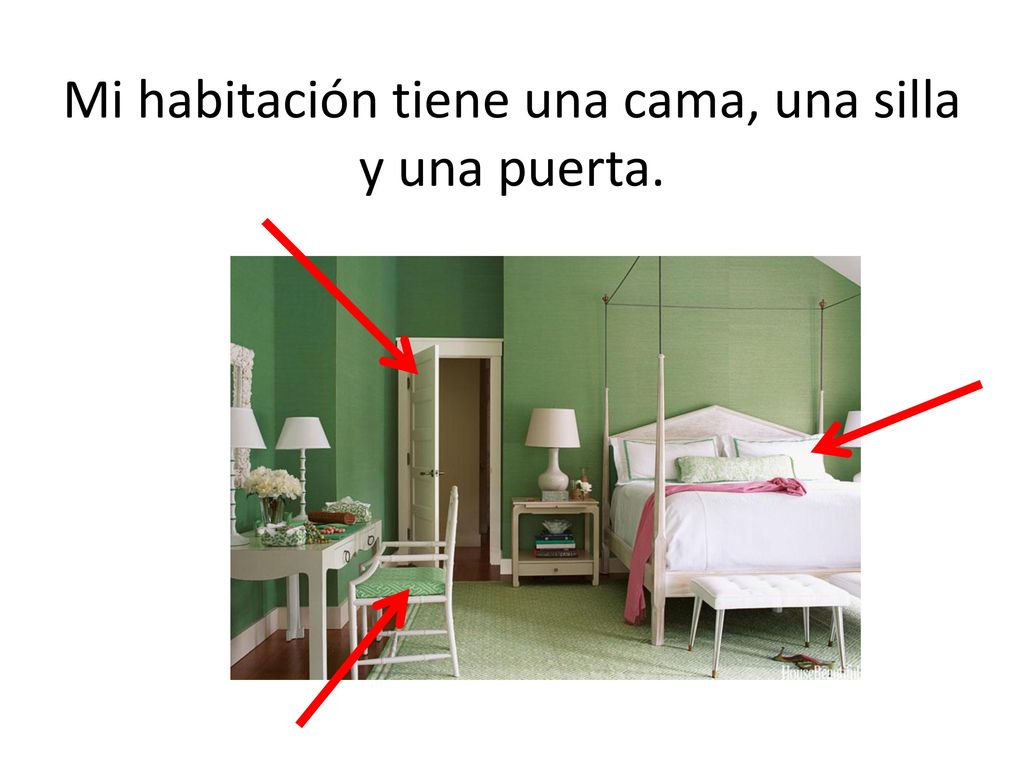 Mi habitación tiene una cama, una silla y una puerta.