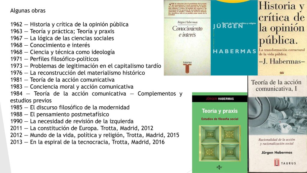 Algunas obras 1962 — Historia y crítica de la opinión pública — Teoría y práctica; Teoría y praxis.