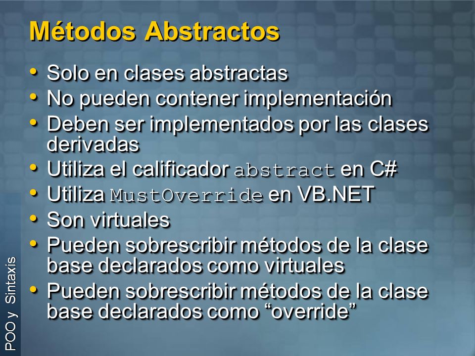 Métodos Abstractos Solo en clases abstractas