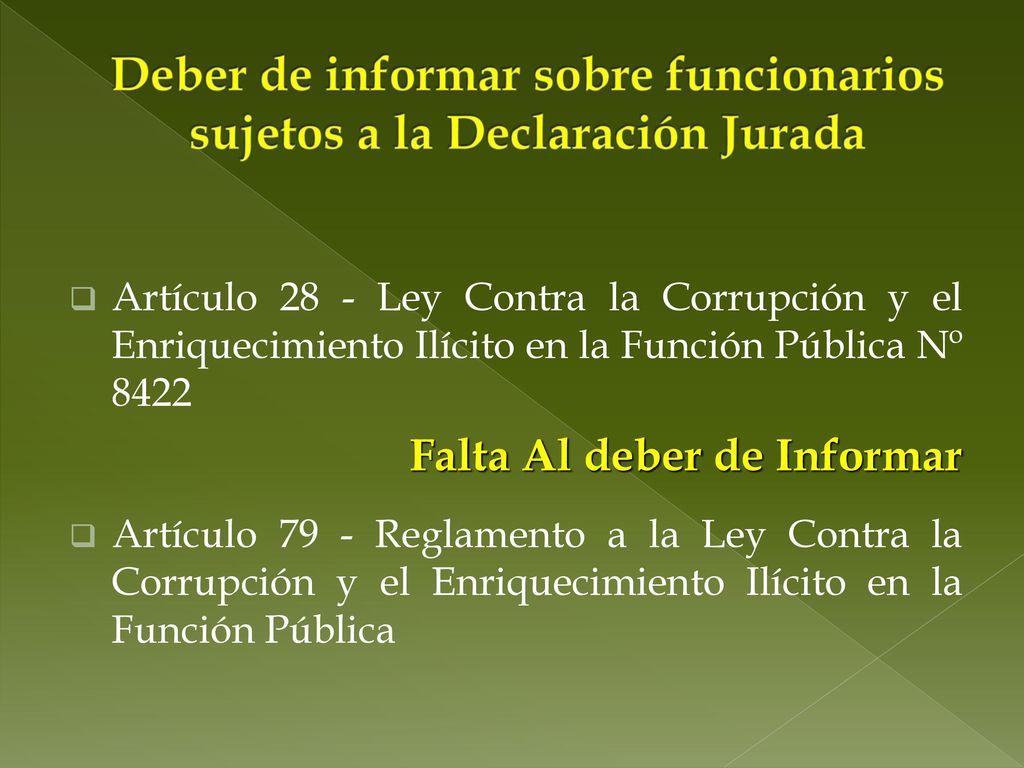 Deber de informar sobre funcionarios sujetos a la Declaración Jurada