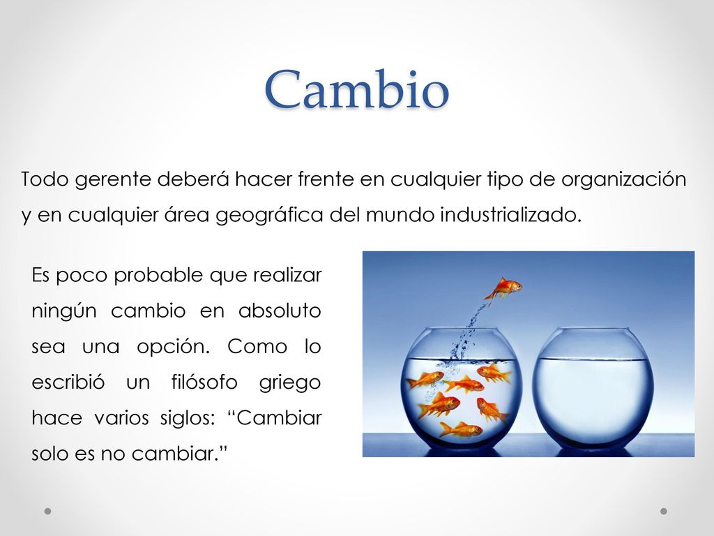 Cambio Todo gerente deberá hacer frente en cualquier tipo de organización y en cualquier área geográfica del mundo industrializado.