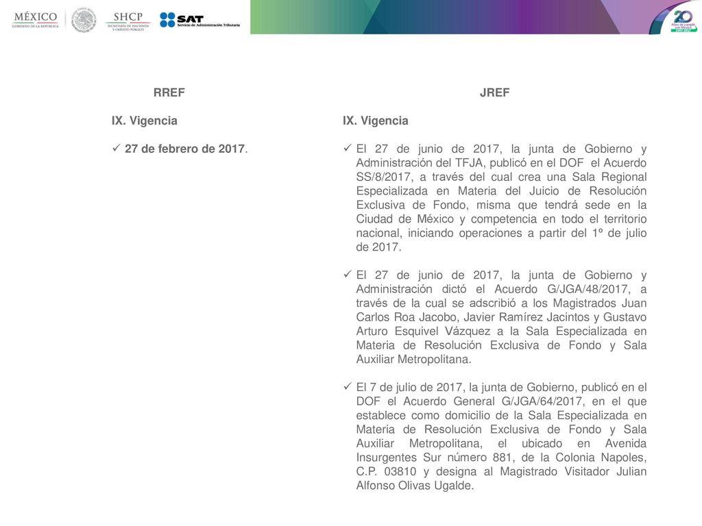 RREF IX. Vigencia. 27 de febrero de JREF. IX. Vigencia.