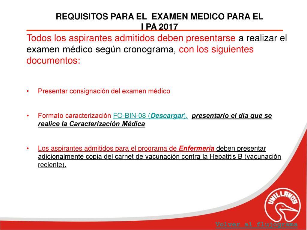 REQUISITOS PARA EL EXAMEN MEDICO PARA EL I PA 2017