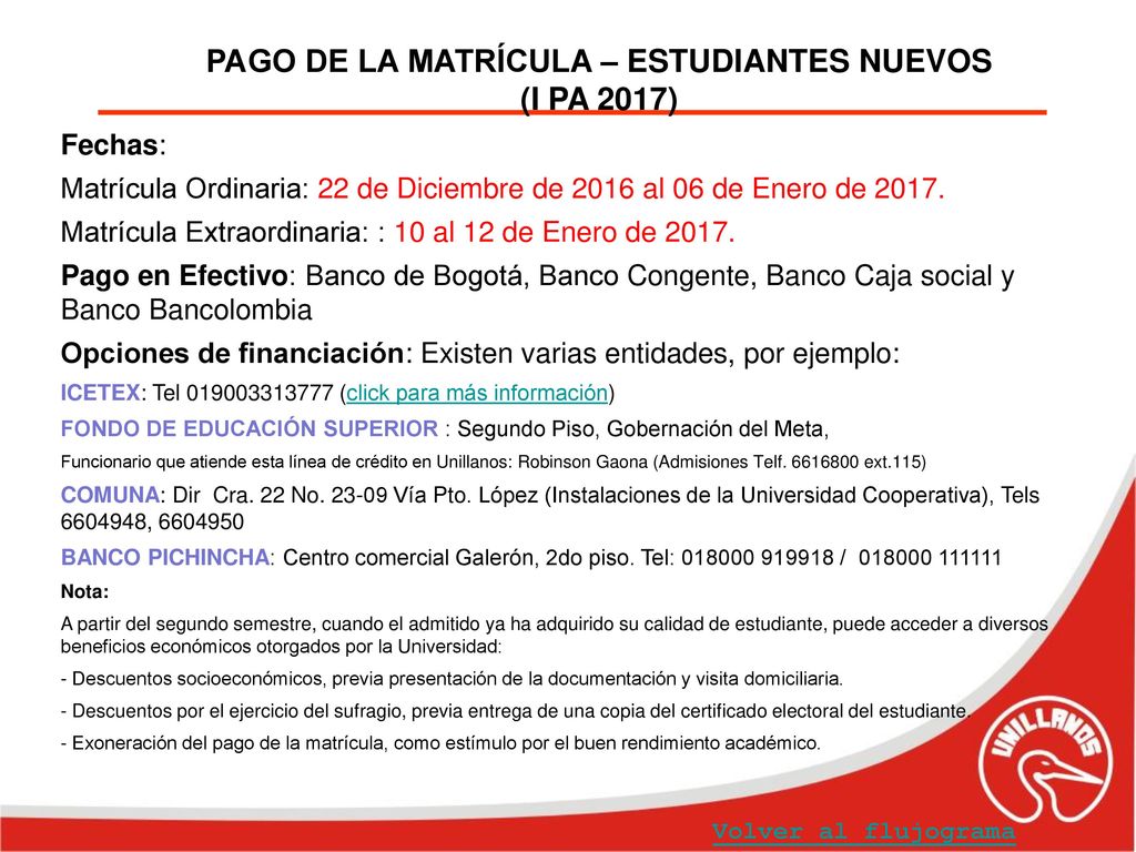 PAGO DE LA MATRÍCULA – ESTUDIANTES NUEVOS (I PA 2017)